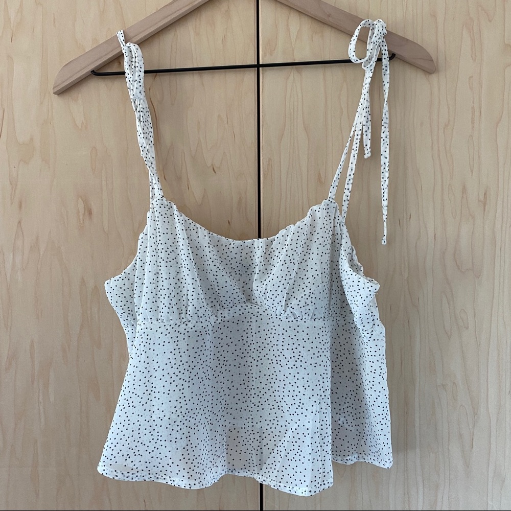 white with black dots thin strap blouse